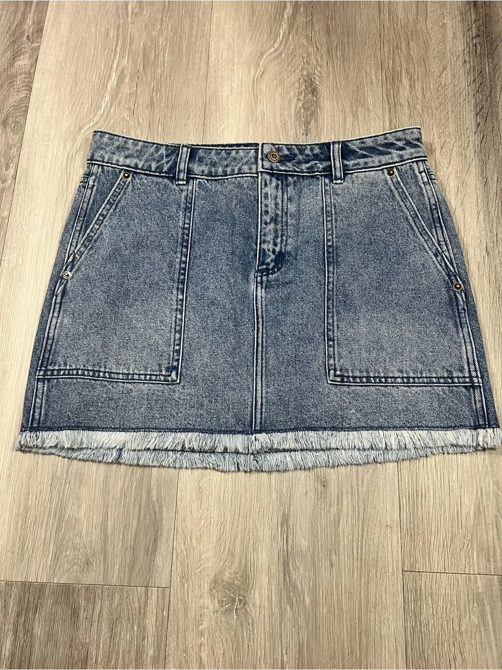 Michael Kors Frayed Denim Mini Skirt in Blue